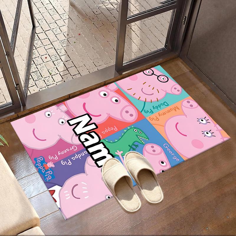 Custom Name Personalized Peppa Pig Print Carpet, Versatile Home Decor Rug, for Playroom, Apartment, Balcony, Entryway, Hallway Gift