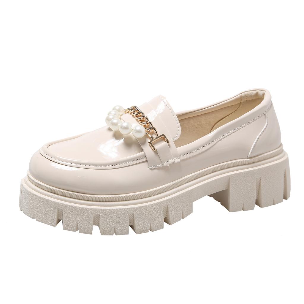 Женские туфли Новые кожаные туфли на толстой платформе с жемчужным украшением Туфли-лодочки без застежек Милые туфли Мэри Джейн