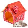 Pet House Foldable Bed Red Brick Chimney Cat Puppy Bed Tent Pet Removable Washable HouseRed