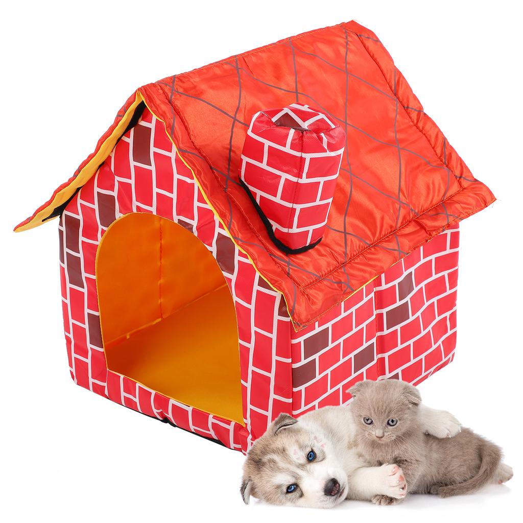 Pet House Foldable Bed Red Brick Chimney Cat Puppy Bed Tent Pet Removable Washable HouseRed