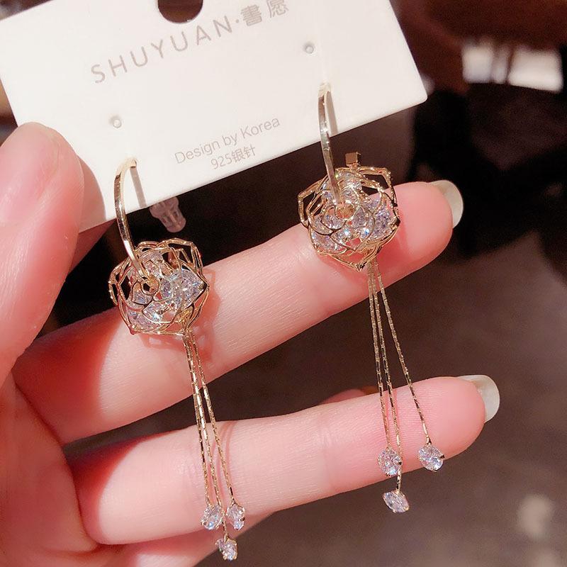 Prevent Allergy Flower Tassel Chain Long Earrings Exquisite Sweet Korean Spring Jewelry