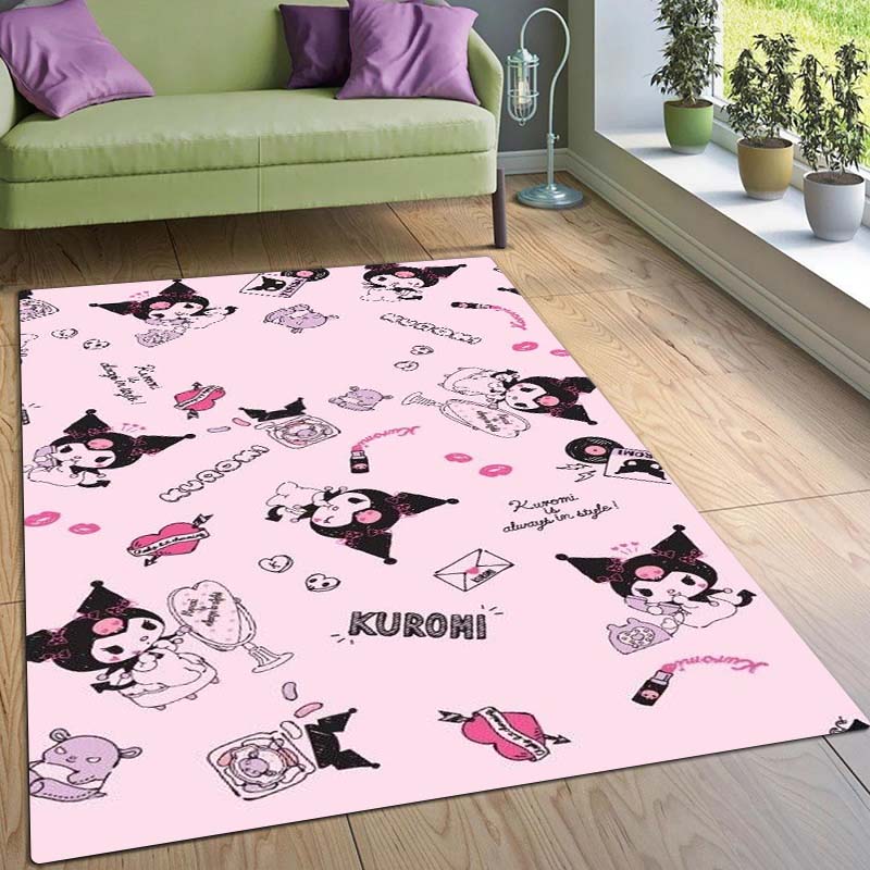 Stylish Kuromi Cartoon Rug, Suitable for Bedrooms, Living Rooms, Sofas, Doormats, and Large-sized Non-slip W-shaped Rugs.