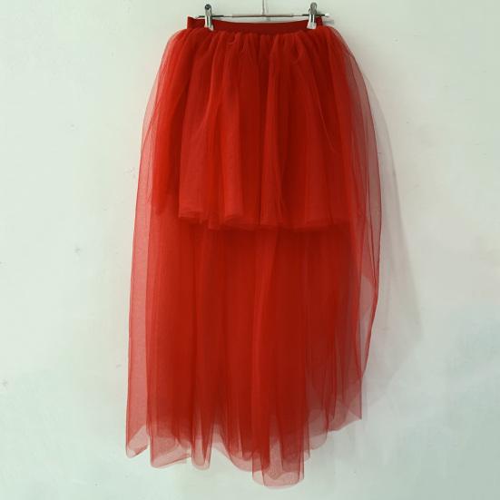 Женская юбка из тюля с эластичной высокой талией, однотонная вечерняя юбка спереди, короткая сзади, длинная легкая юбка из тюля