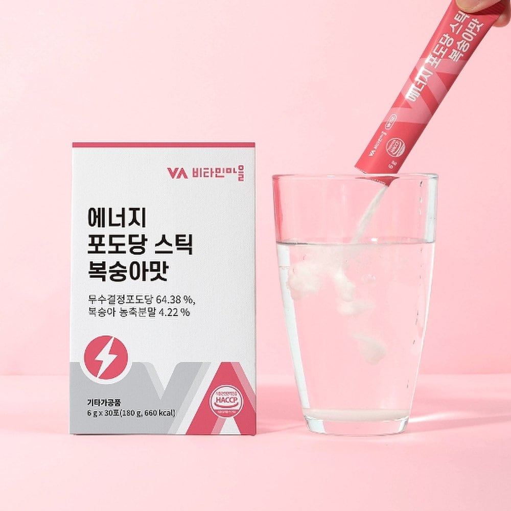 Vitaminvillage Energy Glucose Stick Персиковый вкус Энергетический напиток 1 Коробка 30 Пакетов 1 Месяц Поставки