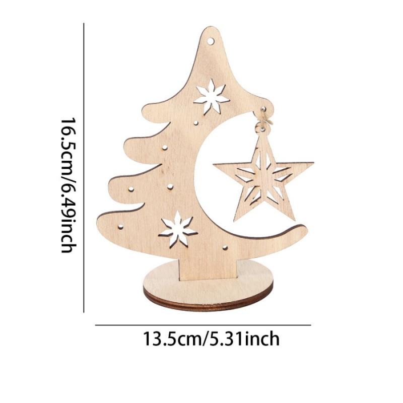 1pcWooden Christmas Tree Ornaments Hollow Christmas Tree Star Bell OrnamentsDIYPendant Desktop Display Party Gift