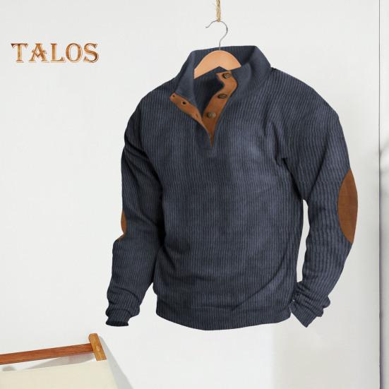 Весна Осень Мужской Топ Цветные Блоки Лоскутная Ретро Стиль Полуоткрытый Воротник-стойка Толстовка Плюс Размер Свободный Длинные Рукава Топ Повседневная Жизнь Офис И Отдых