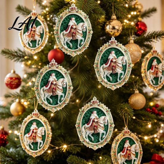 Christmas Window Decorations Santa Riding Horse Ornament Acrylic Hanging Pendant with String Holiday Wall Decor Festive Tree for Living Room