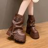Fashion 10CM Women High Platform Ankle Boots Autumn Winter Gothic Style Shoes Buckle Punk Motorcycle Boots Round Toe Chunky Sneakers