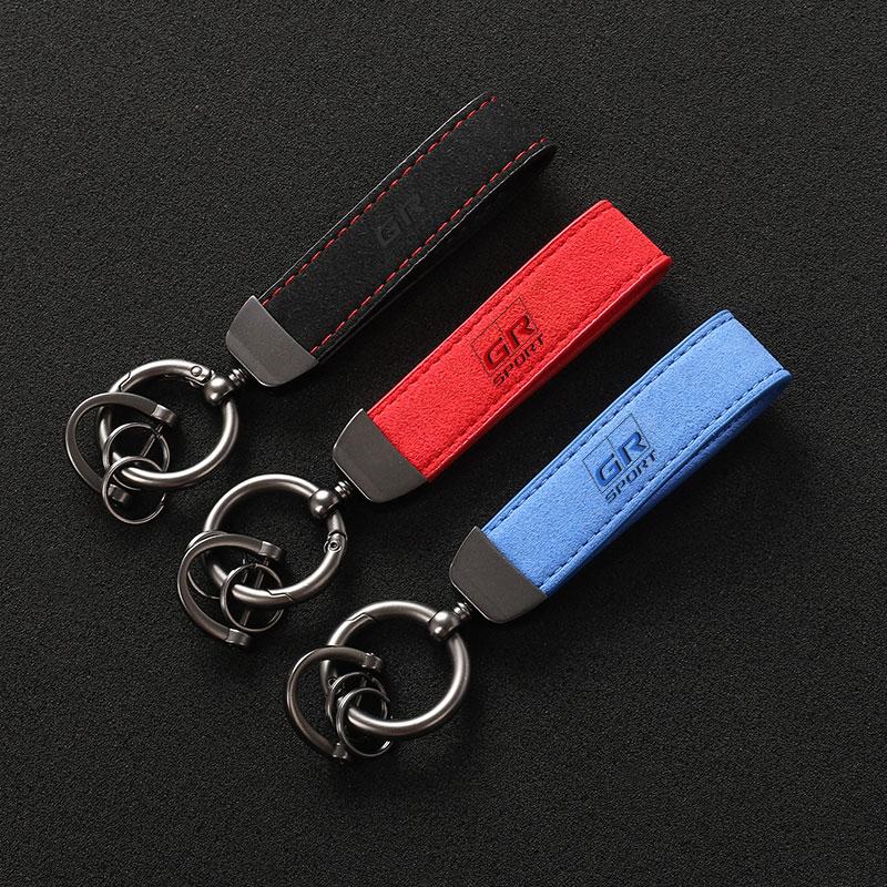 Suede Leather Car Keychain Key Rings Custom Gift 3D imprinting For Toyota GR GAZOO RACING Toyota Yaris Hilux Corolla Prius Car