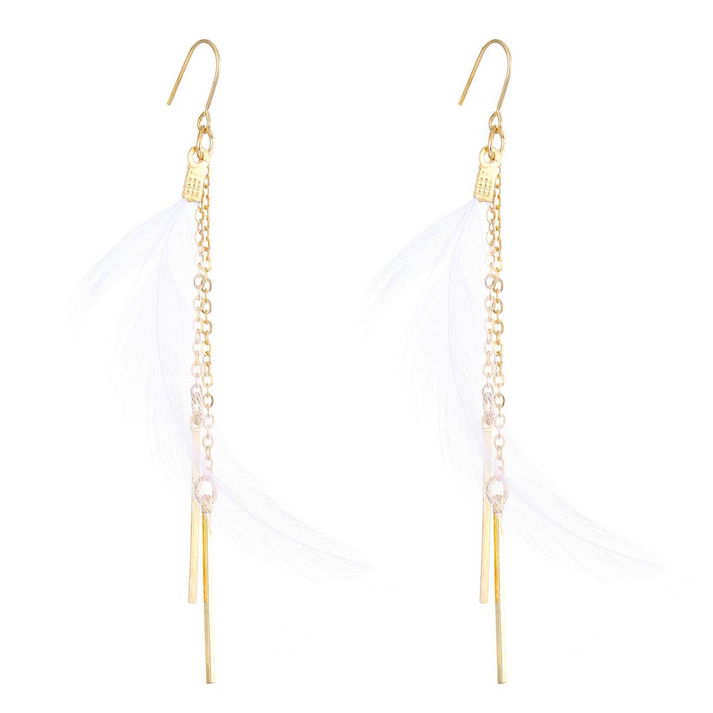 2026 New Feather Earrings Women's, Retro Fashion Creative Design Long Chain Fringed Earrings High Quality Earrings