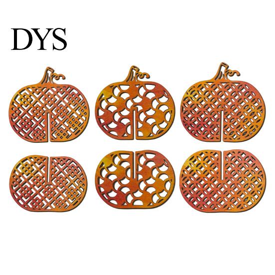 Orange Gradient Wooden Crafts Thanksgiving Pumpkin Decor, Vintage Striped Hollow Carved Ornament Indoor Fireplace Desktop Decor for Home Party, Rustic