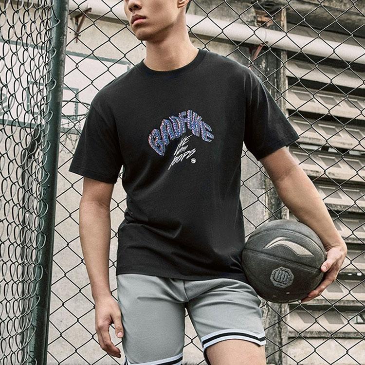 Li-Ning Badfive Letter Round Neck Pullover Short Sleeve T-Shirt Men Tops Black AHSU427-1