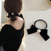 Elegant Scrunchie Black Elegant Minimalist French Bow Hair Scrunchie Imitation Pearl Solid Color Hair Rope, Vintage Style Hair Tie Accessory