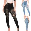 Women Slim Washed Ripped Hole Gradient Long Jeans Denim Sexy Regular Pants