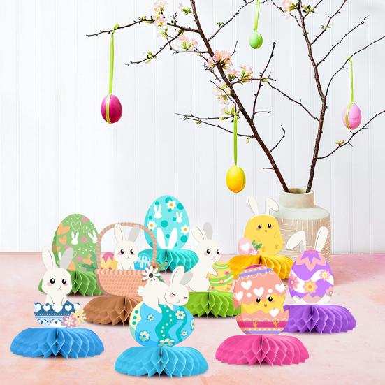 Набор из 9 шт. Easter Honeycomb Decor Set Кролик и Яйцо Тематические Центральные Украшения для Стола Вечеринки Домашний Декор Праздничные 3D Сотовые Шары