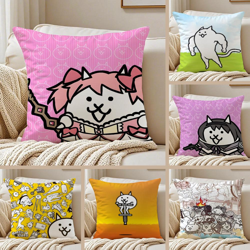 Tower Defense Japanese Game BBattle Cats Cushion Cover Pillowcase Antidustmite living Room Sofa Decor Cushion Room