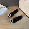 French thick black aesthetic rhinestone shallow mouth single shoes new spring thick heel ladyshoes flat Mary Jane shoes with skirt