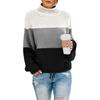 Autumn and Winter Women's Thick Line Colour Blocking High Neck Pullover Jumper Knitwear