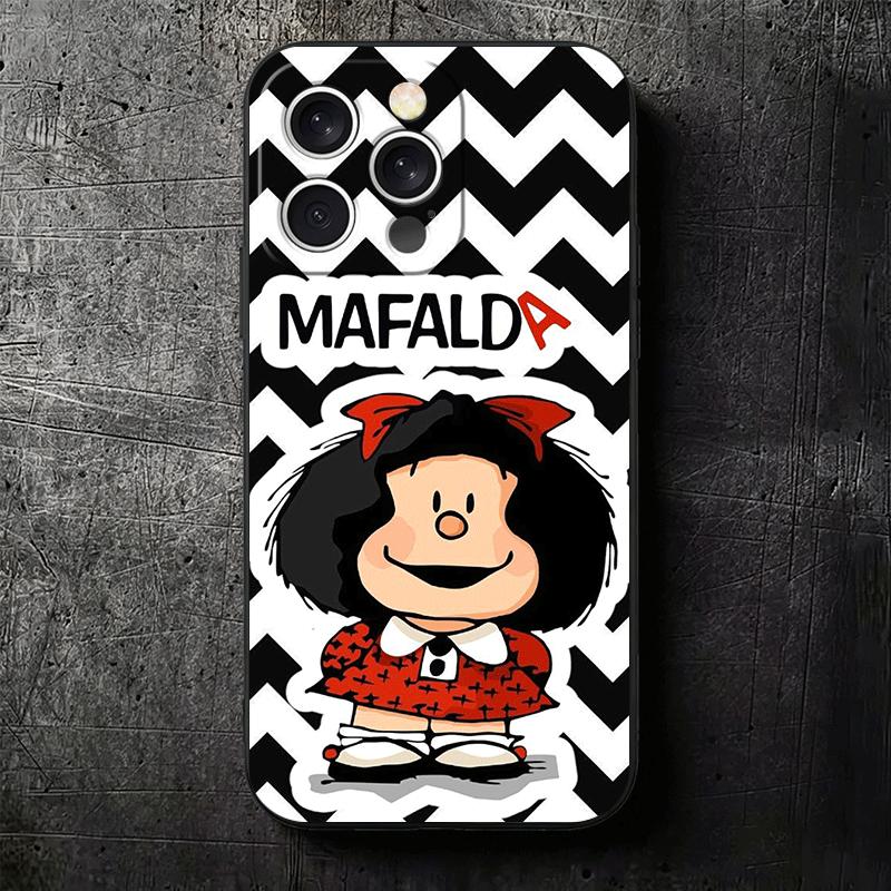 Mafalda Cartoon Cute Soft Phone Case for iPhone 16 16E 17 Air 15 Pro Max 14 Plus 13 Mini 11 12 7 Black Cover Back Shell