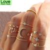 Star Moon Ring Diamond Love Pearl Leaves 10 -Piece Ring Set Creative Retro Women Knuckle Ring Jewlery For Women