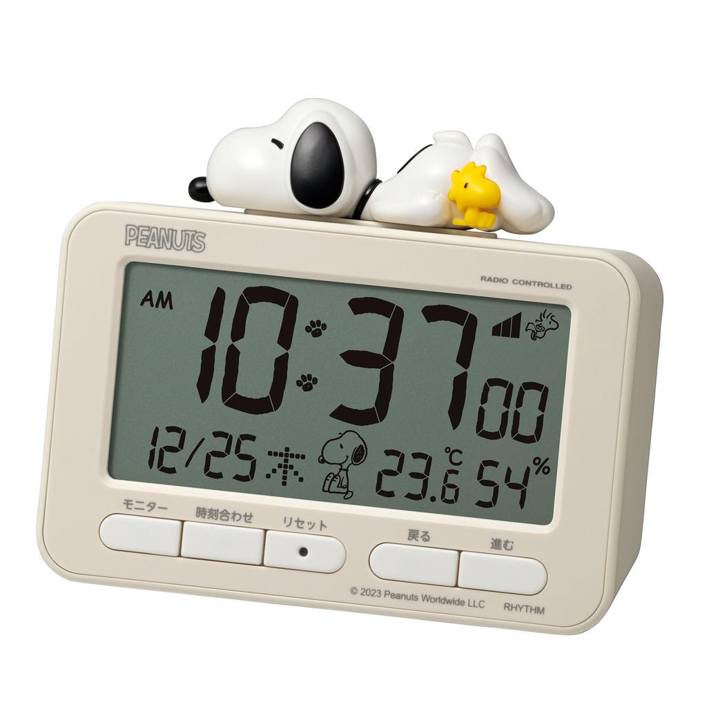 RHYTHM Snoopy Alarm Digital Radio 3D Electronic Sound Alarm x 12 x 8RZ235MS38 Clock, Clock, Figure, (with Snooze), Thermometer, Hygrometer, Calendar,