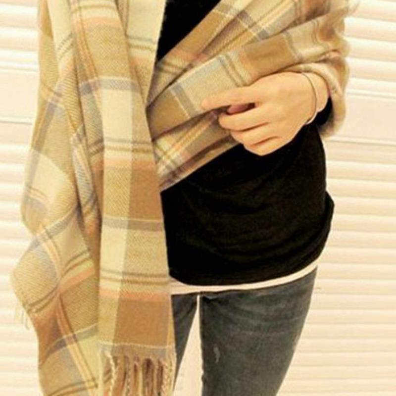 Autumn and Winter Dual-purpose Women's Imitation Cashmere Tassel Super Long Thickened Warm Color Plaid Scarf Shawl