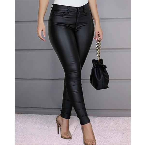 Модные женские кожаные брюки, повседневные брюки, однотонные кожаные узкие брюки, эластичные хипстеры, женские брюки в стиле панк, большие размеры