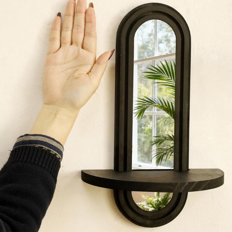 Многофункциональная декоративная деревянная плавающая полка с зеркалом для стены, для размещения свечи, цветочного горшка и мелких декоративных предметов