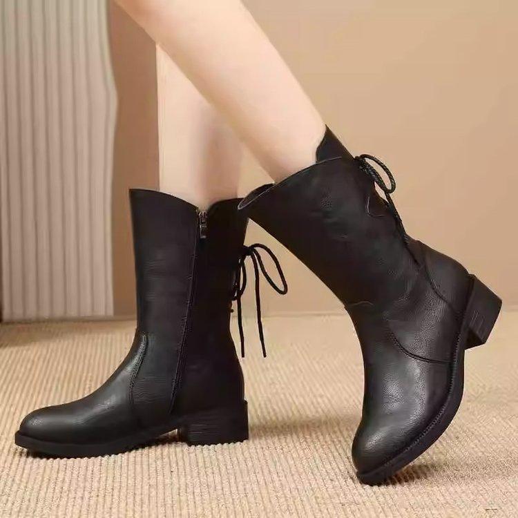 Флисовые ботинки Теплые мягкие кожаные ботинки Dr. Martens Новые утолщенные на среднем каблуке средней высоты с толстым каблуком хлопковые ботинки на осень и зиму