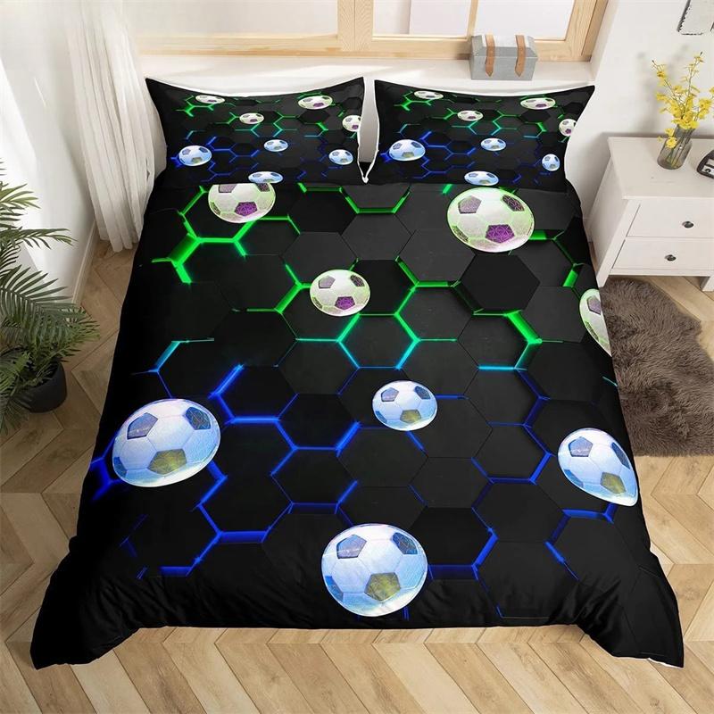 Футбольный комплект постельного белья King Queen Полноразмерный футбольный узор полиэстеровый пододеяльник для детей подростковый футбольный комплект постельного белья