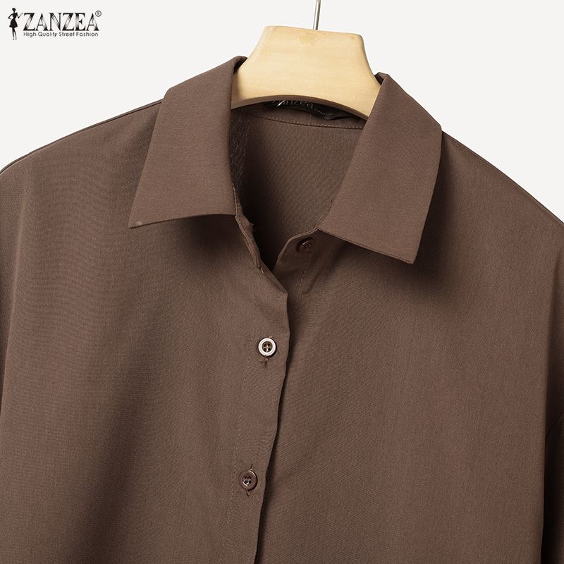 ZANZEA Женские комплекты из двух предметов: блузка с длинным рукавом и длинные брюки, повседневные