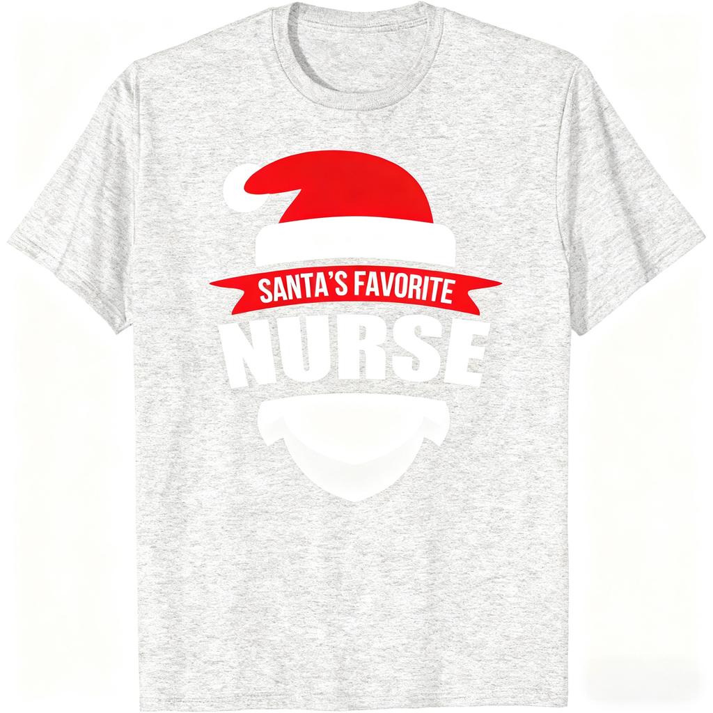 2025 Santa's Favorite Nurse T-Shirt Funny Christmas Shirt Short Sleeve T-Shirt Cotton Harajuku Style Unisex Fashion Casual Tops