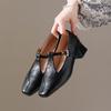 Retro Thick Heel Mary Jane Shoes Women's 2025 Autumn New One-word with Square Head Single Shoes with Skirt Low Heel Grandma Shoes