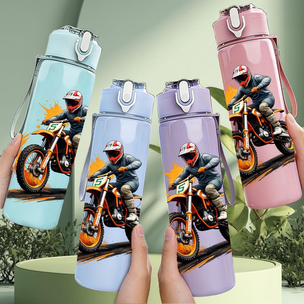 1PC Off Road Motorcycle Rider Sport Print 750ml Color Plastic Sports Water Bottle Leakproof Flip Straw Lid Suitable for Sports Office Home Use