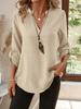 Elegant Ladies V Neck Long Sleeve Top Lightweight Solid Color Button Details Fashion Spring Summer Autumn