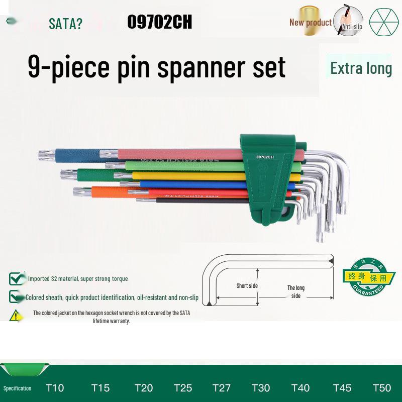 SATA Extra Long Torx Set: Magnetic Ball End Hex Keys with Hexagonal Center Hole.