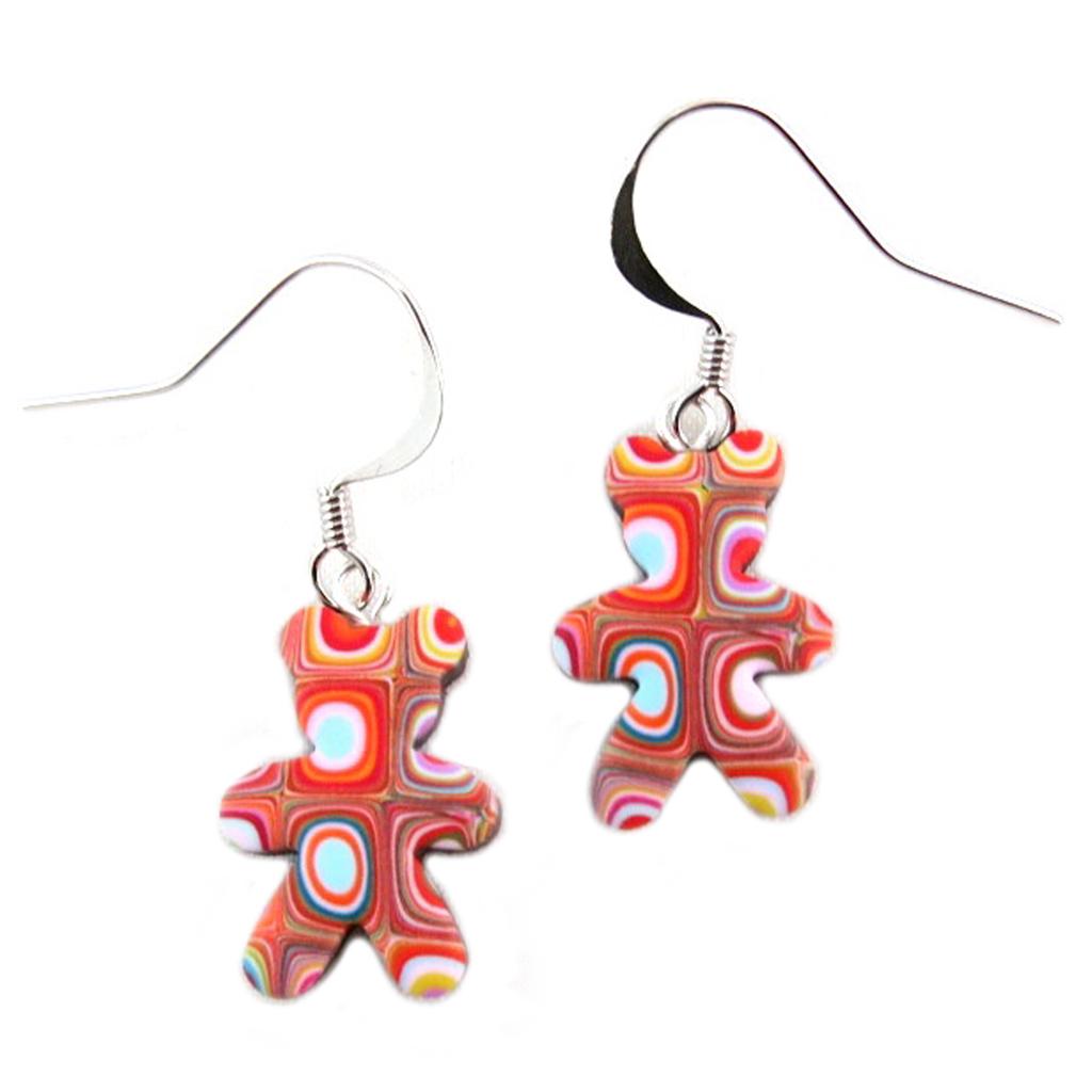 Les Trésors De Lily [P9812] - Handmade Earrings 'Colombine & Arlequin' Multicolored Red (teddy Bear) - 17x13 Mm