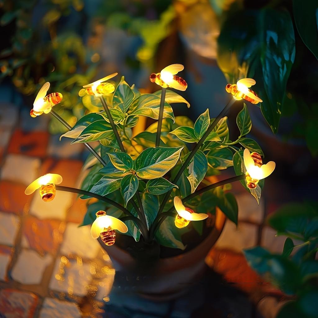 Solar Landscape Path Lights 8 LEDS Honey Bee Garden Decoration Outdoor Waterproof Solar Lights for Christmas Patio Pathway Yard
