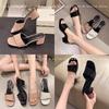 Korean Version of Square-headed Open-toed Slippers Women's Shoes 2024 New French Niche Fashion Sandals Women's Summer Wear