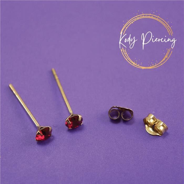 KODY PIERCING Комплект серег из 9-каратного золота и красных кристаллов диаметром 3 мм