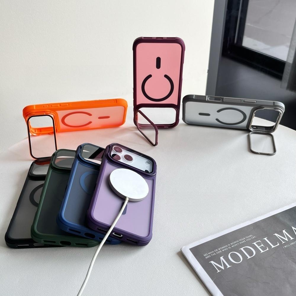 with Camera Protector Fold Lens Stand Magsafe Mobile Phone Case for iPhone 17 Pro Max 16 15 Plus 14 13 12 Magnetic Bracket Case