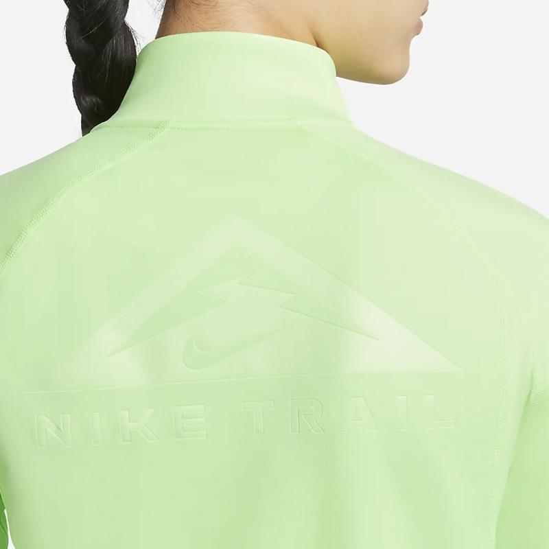 Nike Футболка с логотипом на молнии для бега, повседневная, спортивная, с воротником-стойкой, длинным рукавом, женская, зеленая DM7569-345