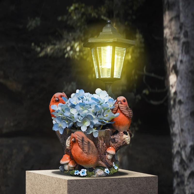 JYL TS/098,Hot Selling Creative Resin Bird Planter Solar Outdoor Light Statue for Garden Path Decor