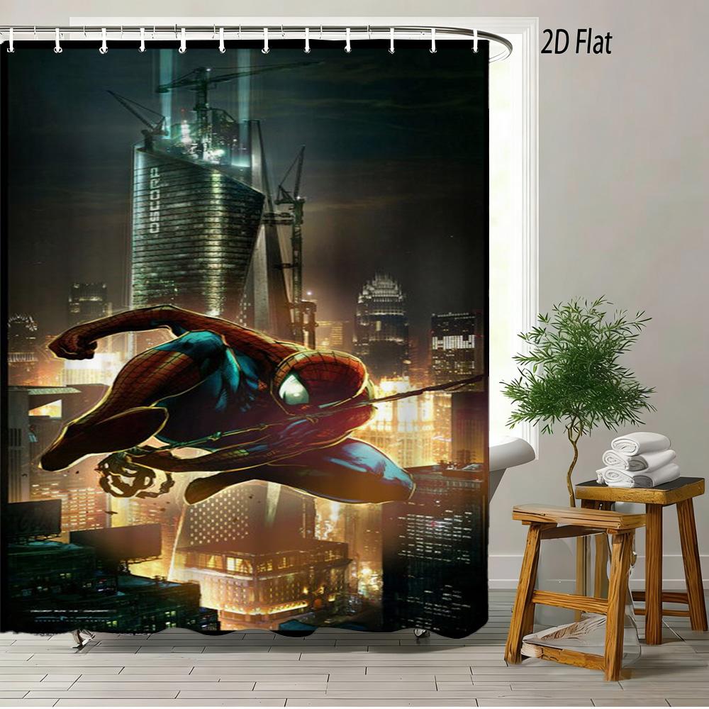 Spider-Man Red Web Pattern Waterproof Shower Curtain For Superhero Bathroom Decor
