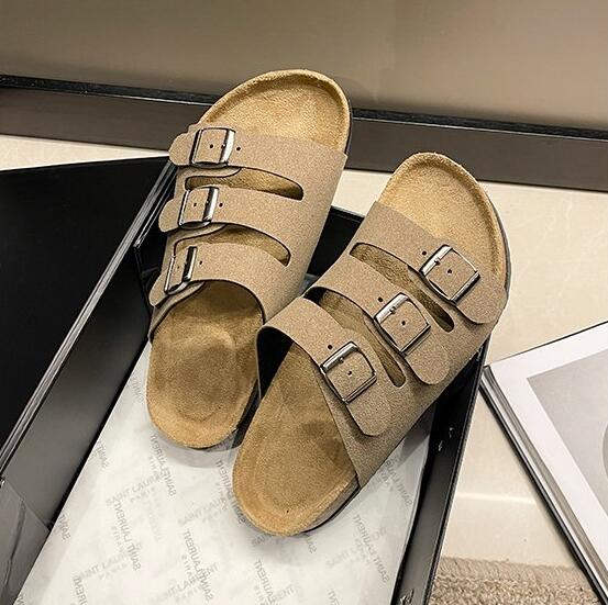 Плоские тапочки женские мужские тапочки роскошные домашние тапочки с нескользящей пробковой подошвой женские пляжные шлепанцы для дома сандалии2024