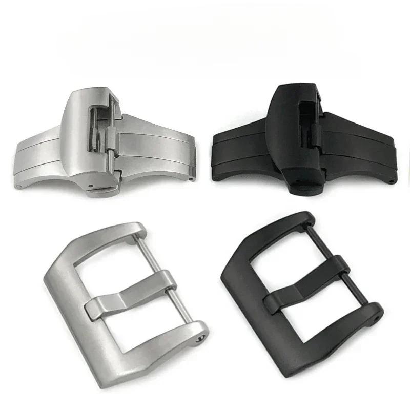 22mm 20mm stainless steel butterfly buckle folding clasp for Panerai silver black deployment button for rubber  watchband
