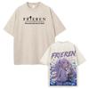Anime Frieren T-shirt Harajuku Vintage Washed Tees Streetwear Men Women Clothing Short Sleeve Oversized 100% Cotton T Shirt