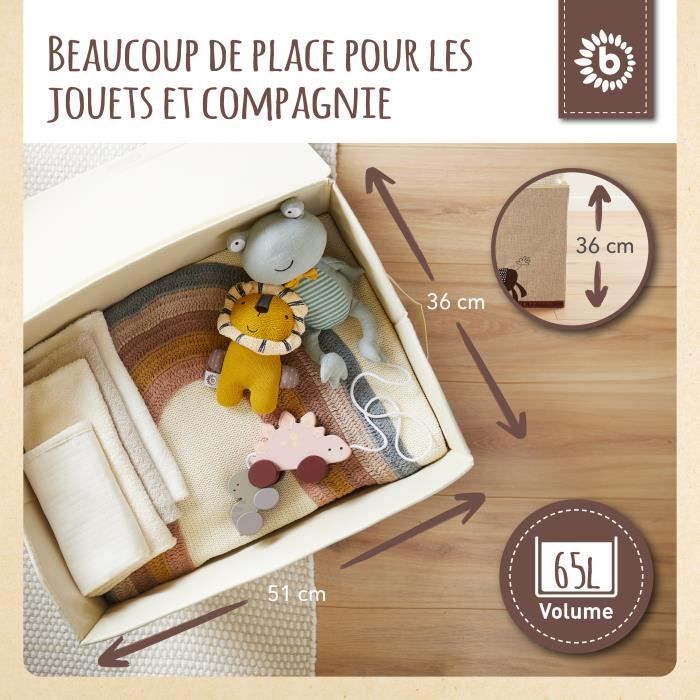Bieco Boîte de rangement avec couvercle - Motif d'âne - Environ 65 l - 36 x 36 x 51 cm - Coffre à jouets pliable pour enfants