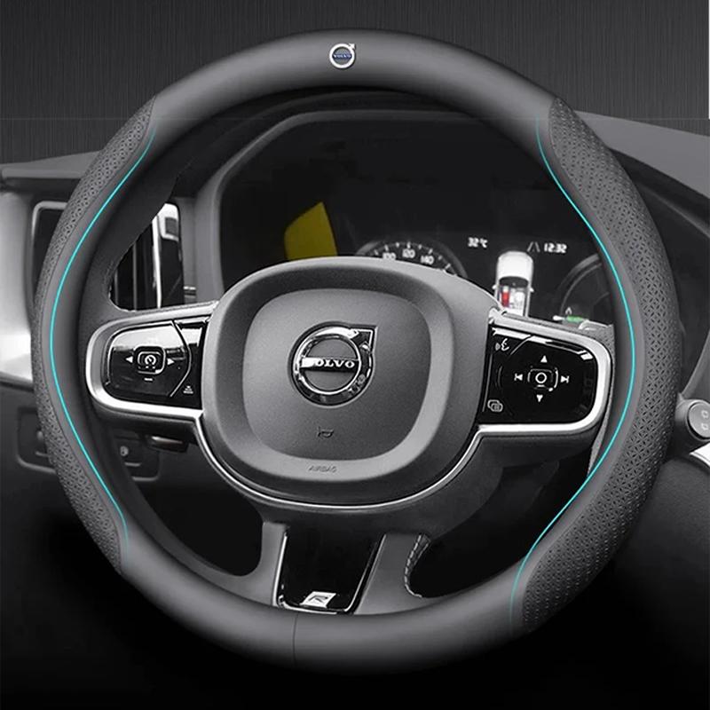 Для Volvo XC60 XC70 XC90 S60 S80 S90 V40 V50 V60 V90 38 см Карбоновое волокно Кожаная противоскользящая оплетка руля автомобиля Аксессуары