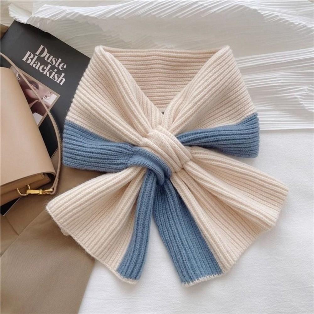 Knitting Shawl Wrap Mixed Color Neck Warmer Elegant Cross Scarf